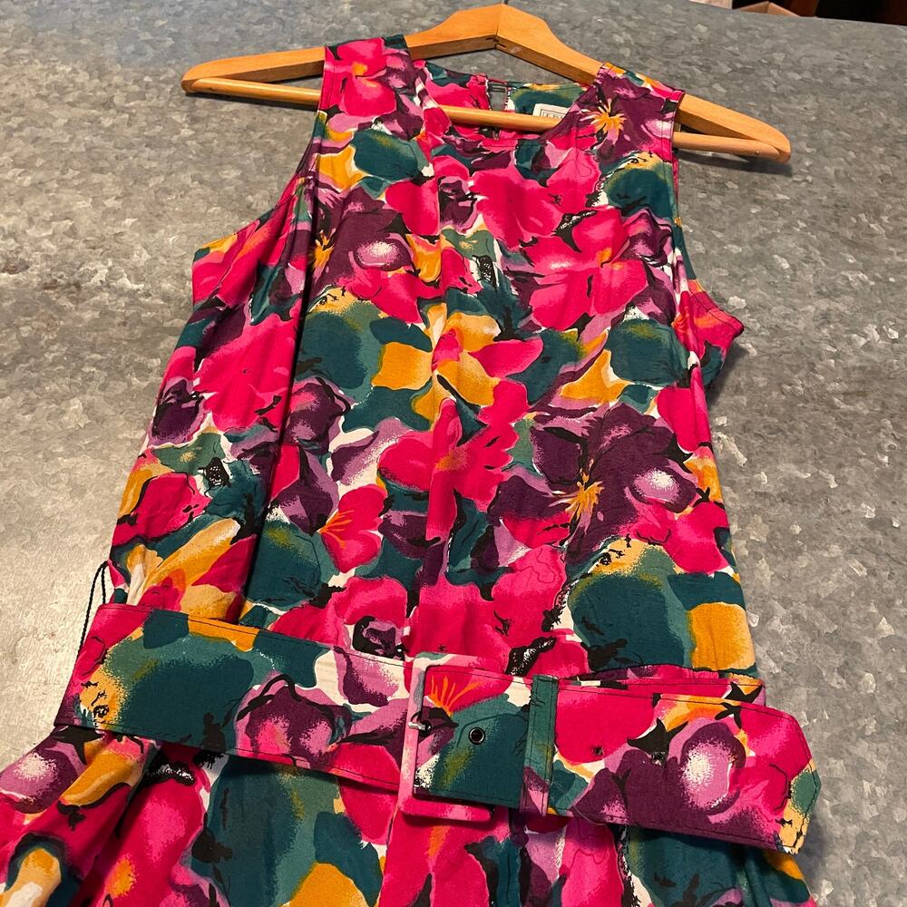 Vintage ED Michaels by Melanie Drucker 80s Retro Floral Belted Maxi Dress 5/6 - Picture 2 of 16
